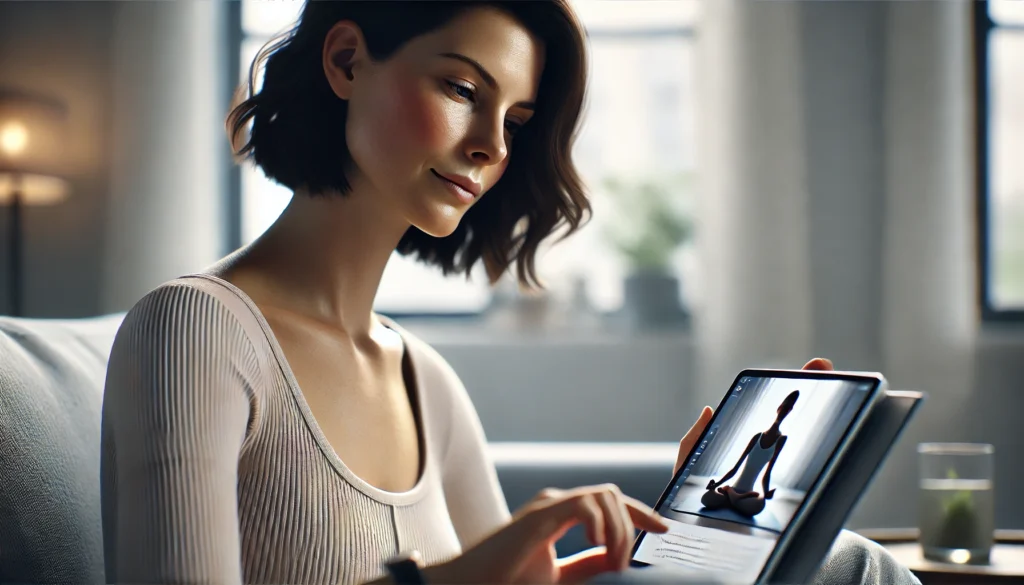 ZenEsprit : femme qui lit un ebook sur la méditation sur sa tablette